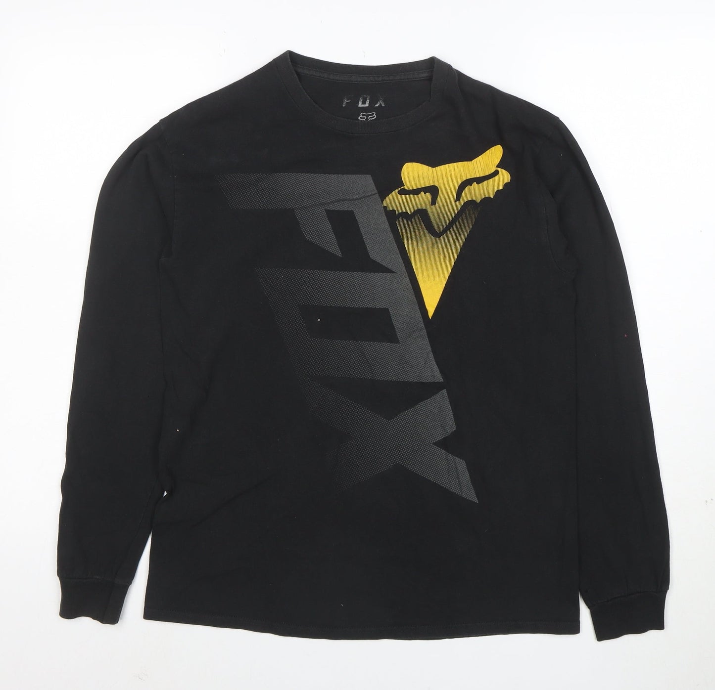 Fox Mens Black Long Sleeve Graphic T-Shirt Medium Cotton