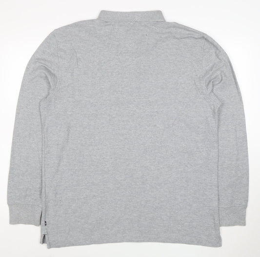 Nautica Men's Grey Long Sleeve Cotton Blend Polo Shirt XL