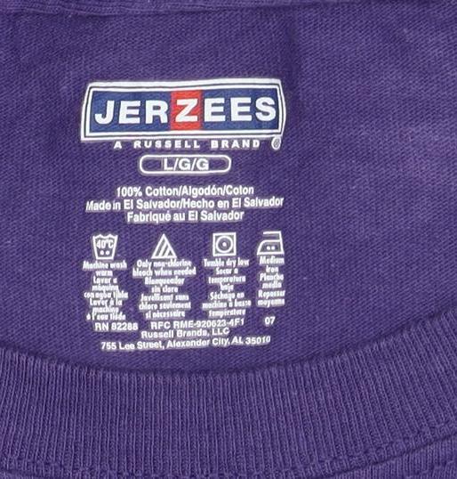 Jerzees Men's Purple Long Sleeve Cotton Crew Neck T-Shirt Size L