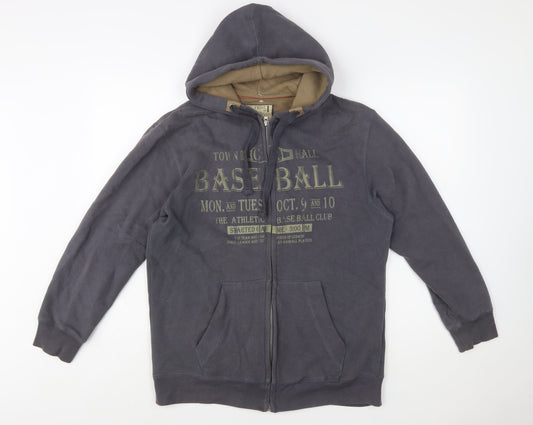 Next Men's Grey Full Zip Hoodie Medium Baseball Graphic Cotton Blend