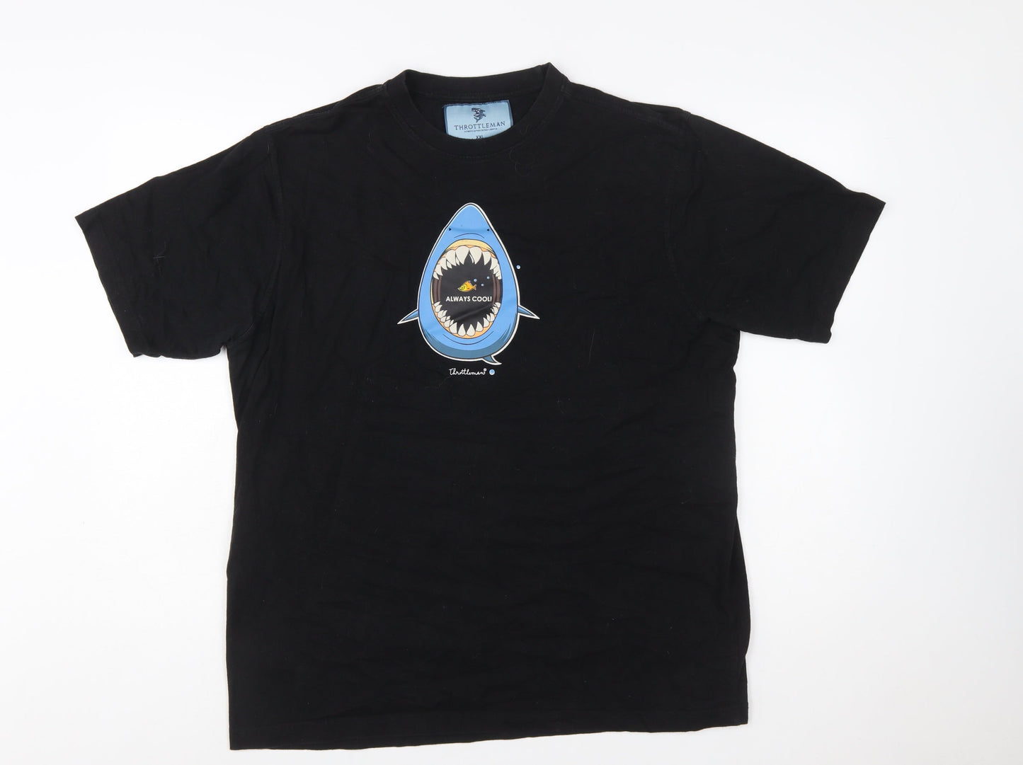 Throttleman Men's Black XXL Shark Graphic Cotton T-Shirt