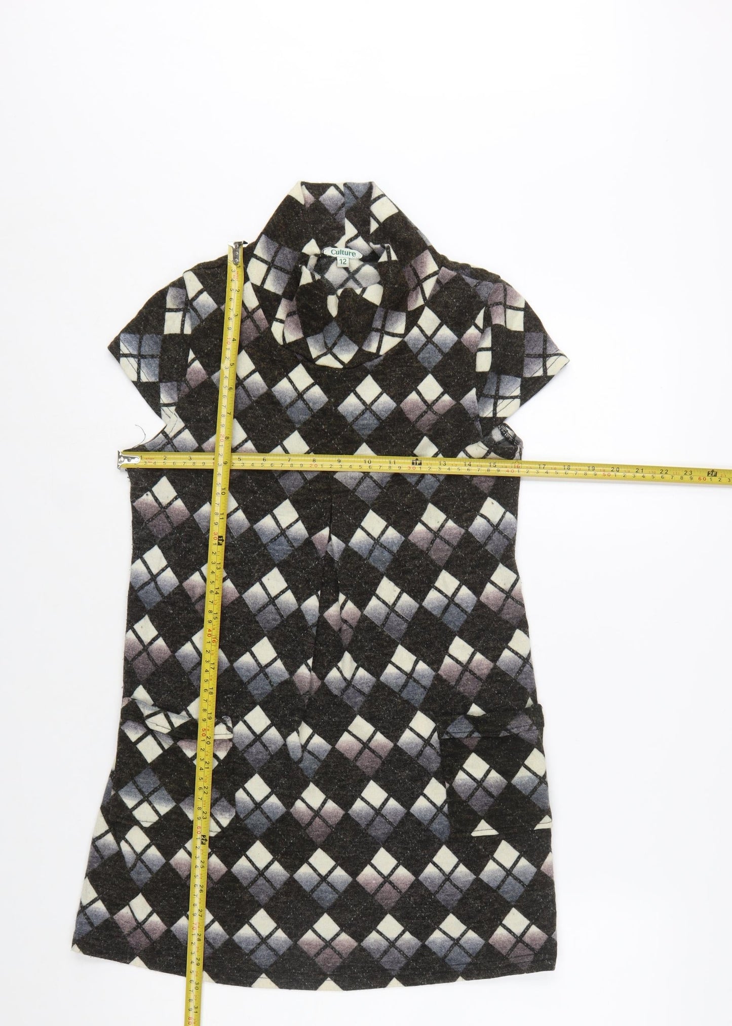 Culture Women's Black Argyle Collared Shift Dress Size 12