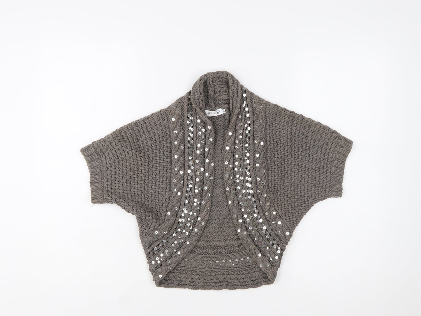 Topshop Women Grey Sequin Knit Shrug Jumper Size 10