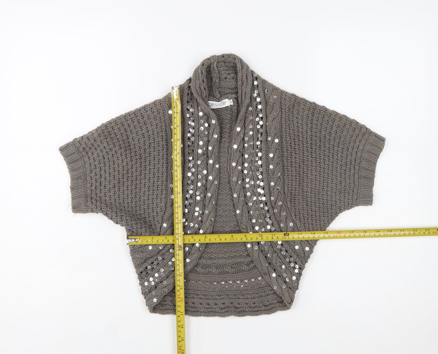 Topshop Women Grey Sequin Knit Shrug Jumper Size 10