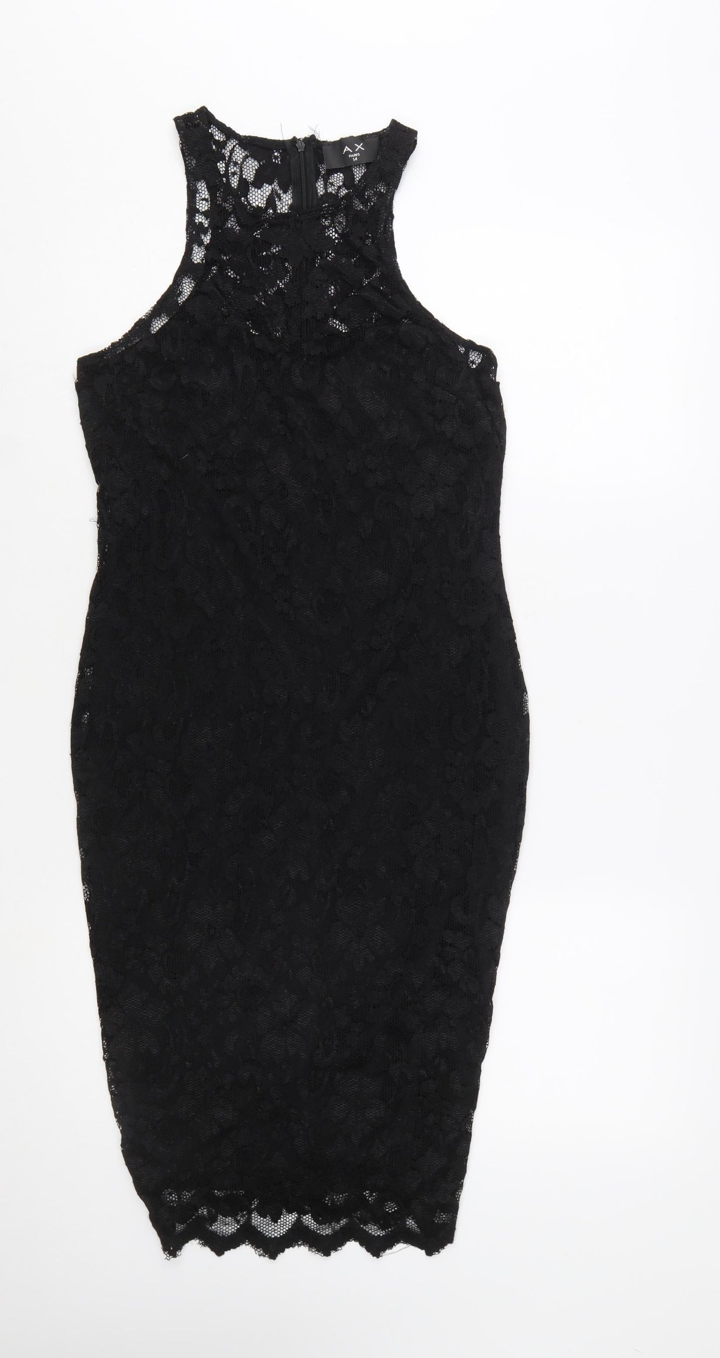 AX Paris Women's Black Lace Bodycon Knee Length Dress Size 14
