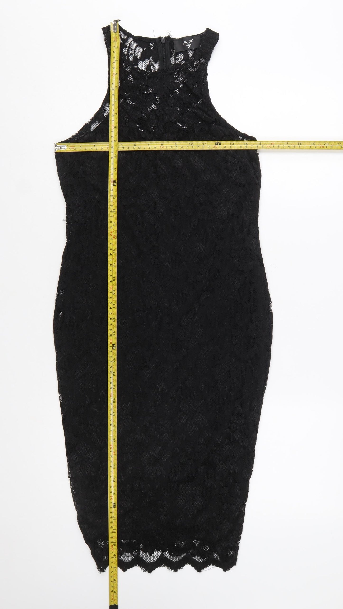 AX Paris Women's Black Lace Bodycon Knee Length Dress Size 14