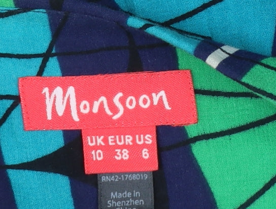 Monsoon Womens Multicoloured Size 10 A-Line Cotton Sleeveless Midi Dress