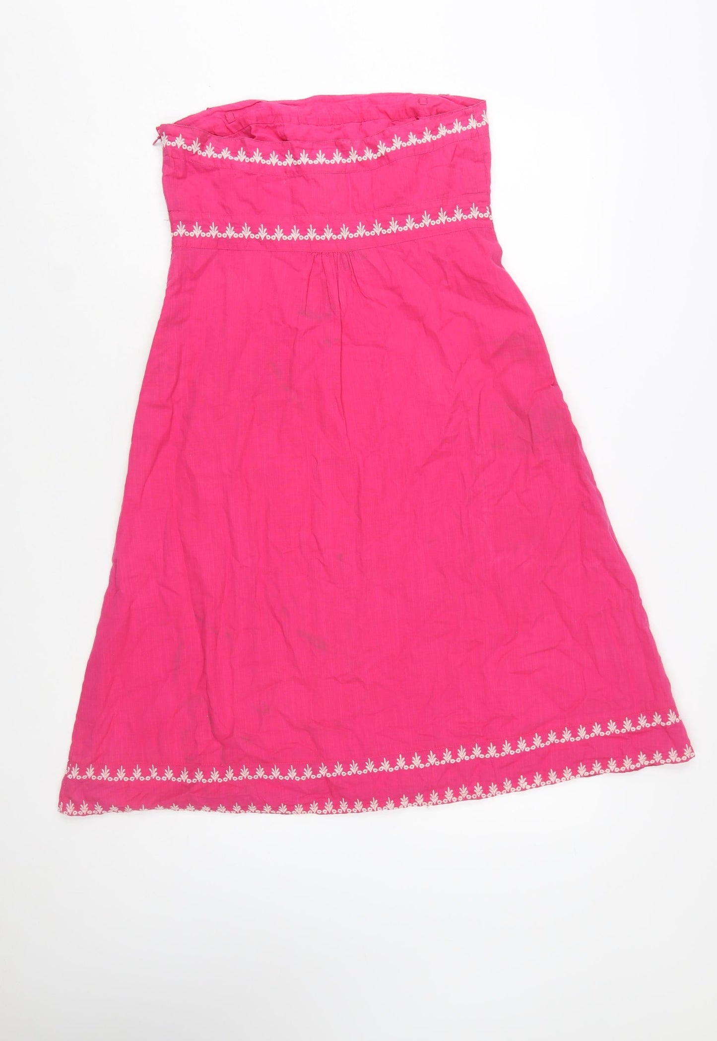 Monsoon Women's Pink Embroidered Cotton Strapless A-Line Dress Size 10