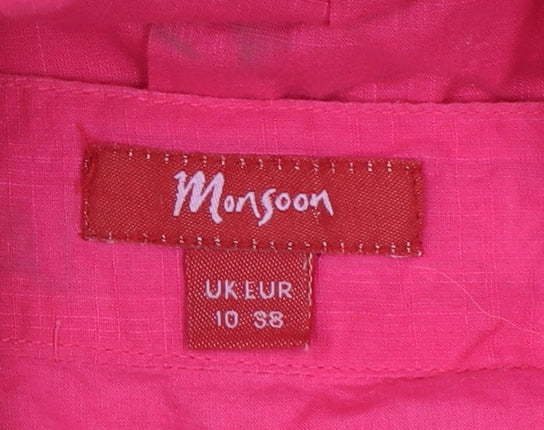 Monsoon Women's Pink Embroidered Cotton Strapless A-Line Dress Size 10