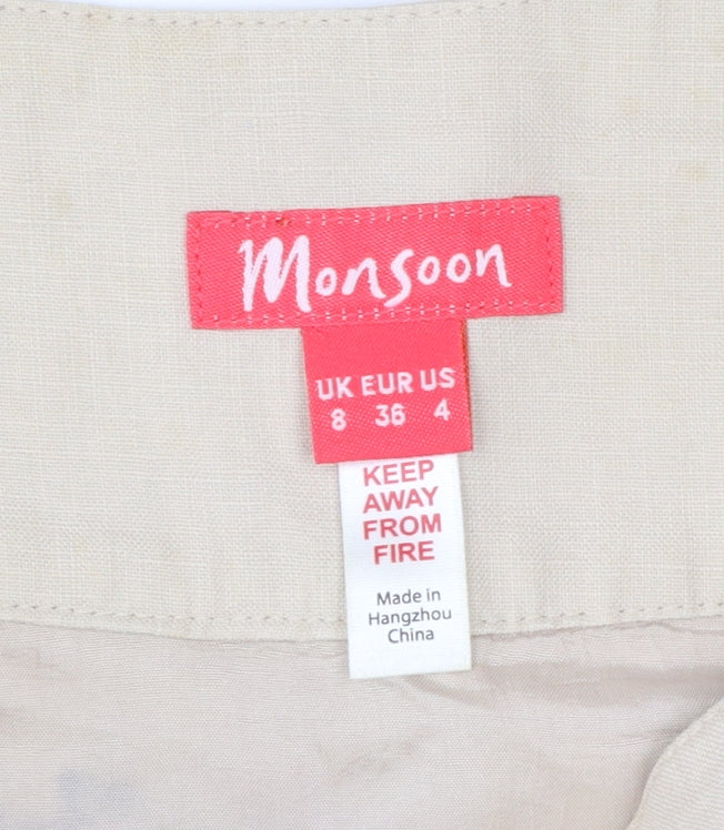 Monsoon Women Beige Floral A-Line Knee Length Skirt Size 8