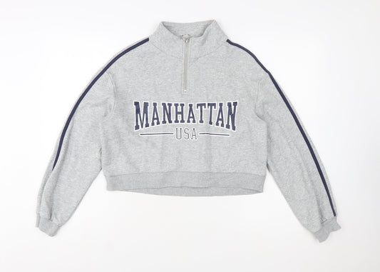 H&M Divided Women's Grey 1/4 Zip Manhattan USA Sweatshirt Size S