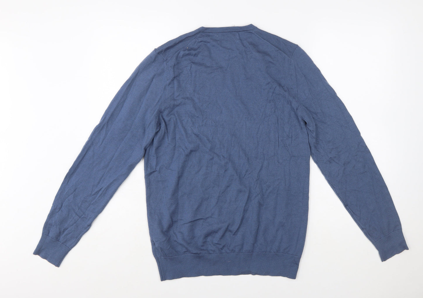 Marks and Spencer Mens Blue Merino Wool V-Neck Jumper S