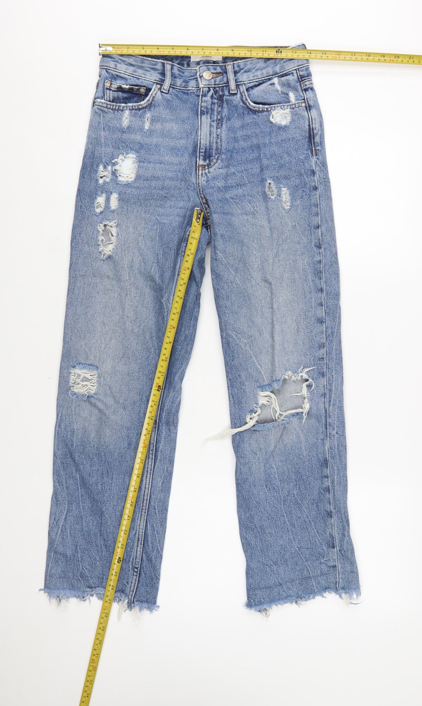 Forever 21 Womens Blue Distressed High Rise Straight Jeans Size 8