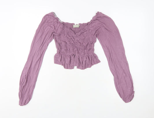 Urban Outfitters Women’s Purple Cropped Smocked Long Sleeve Blouse XS