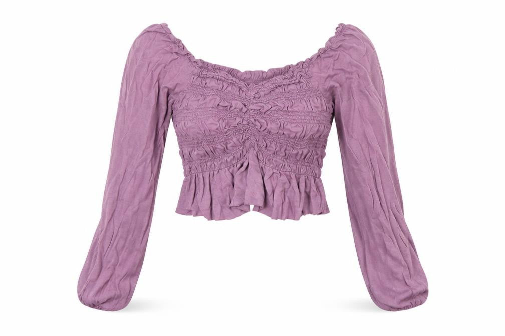 Urban Outfitters Women’s Purple Cropped Smocked Long Sleeve Blouse XS
