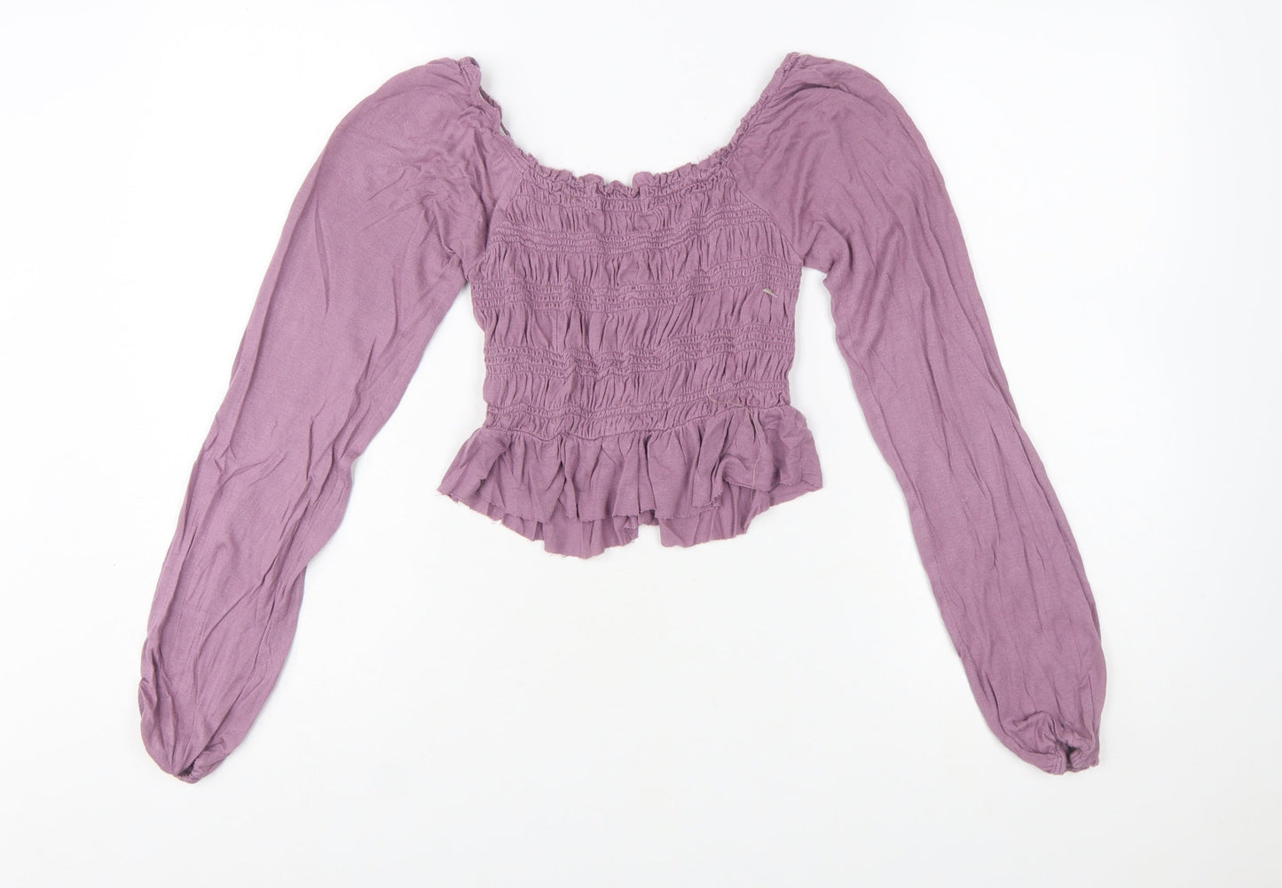 Urban Outfitters Women’s Purple Cropped Smocked Long Sleeve Blouse XS