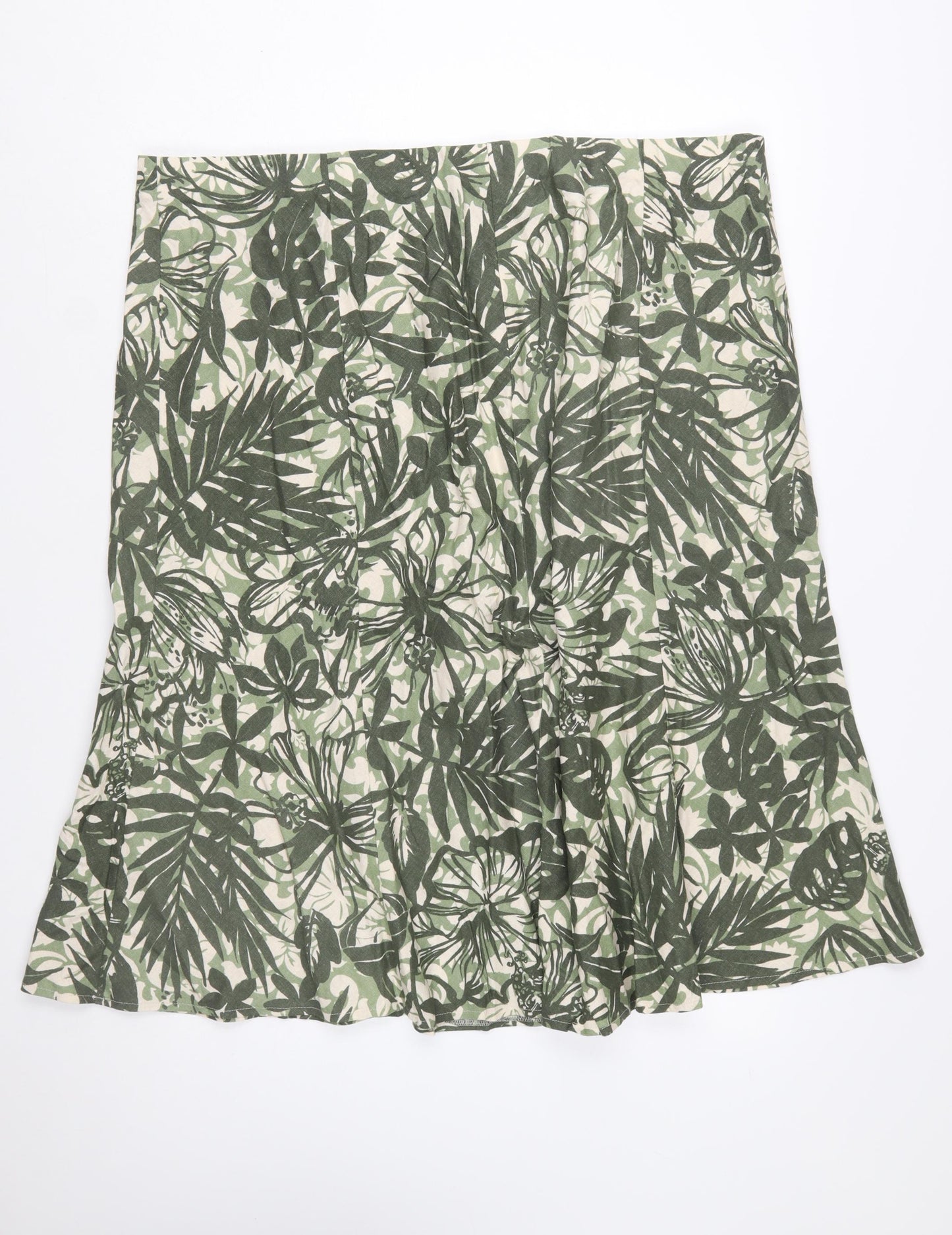 Isle Womens Green Floral Linen Blend A-Line Midi Skirt Size 24