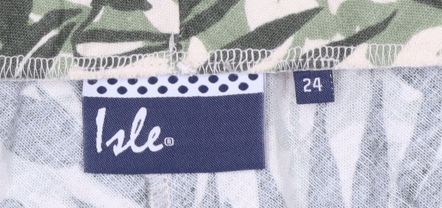 Isle Womens Green Floral Linen Blend A-Line Midi Skirt Size 24
