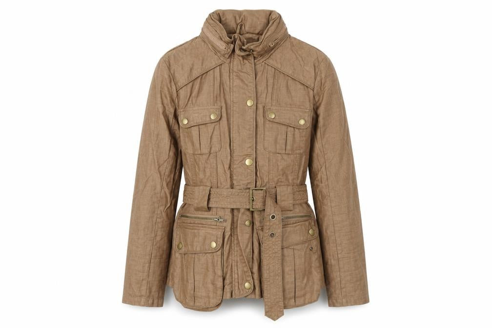 Next Women’s Brown Linen Blend Military Jacket Size 10 Belted Mid-Length
