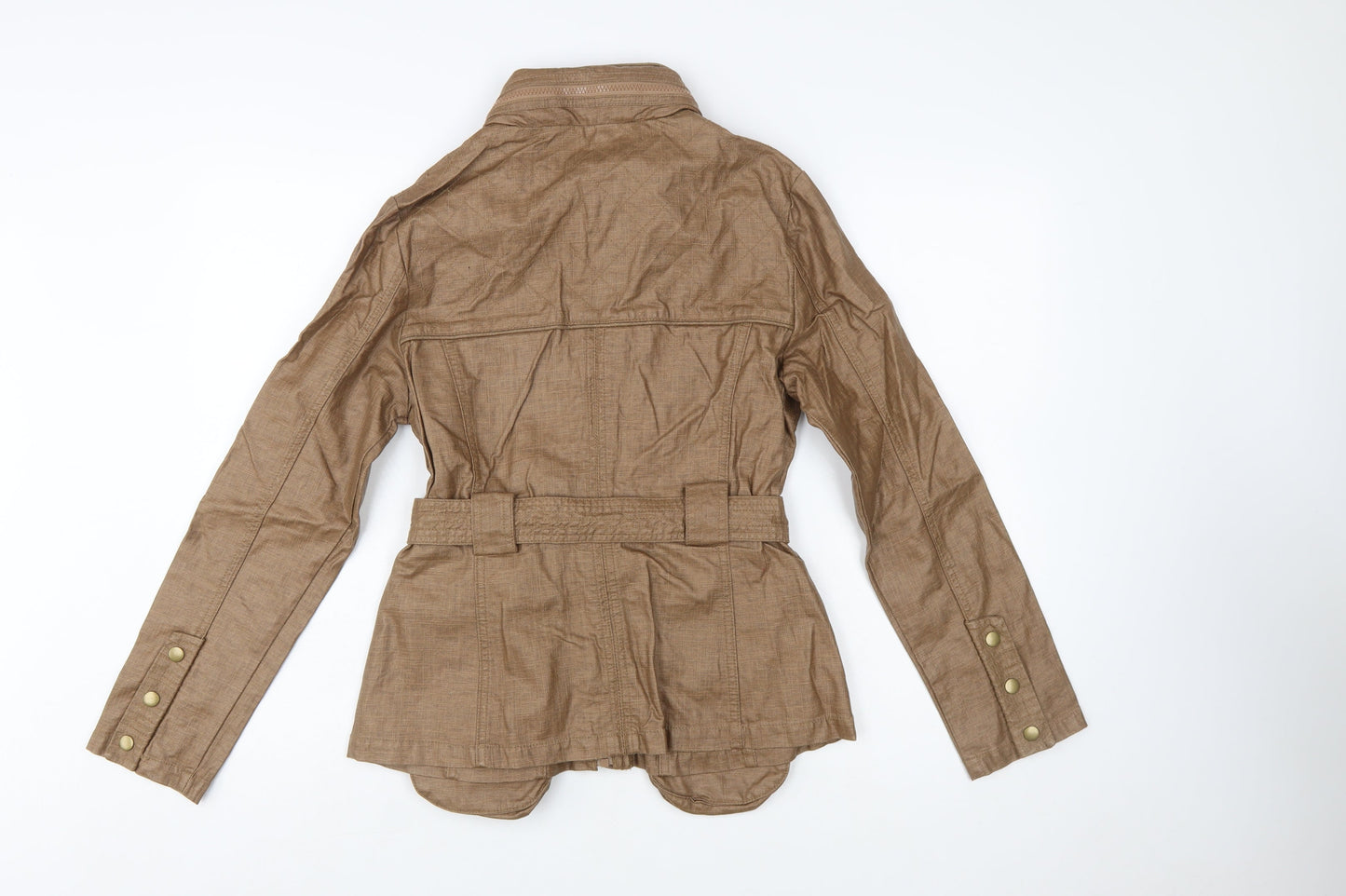 Next Women’s Brown Linen Blend Military Jacket Size 10 Belted Mid-Length
