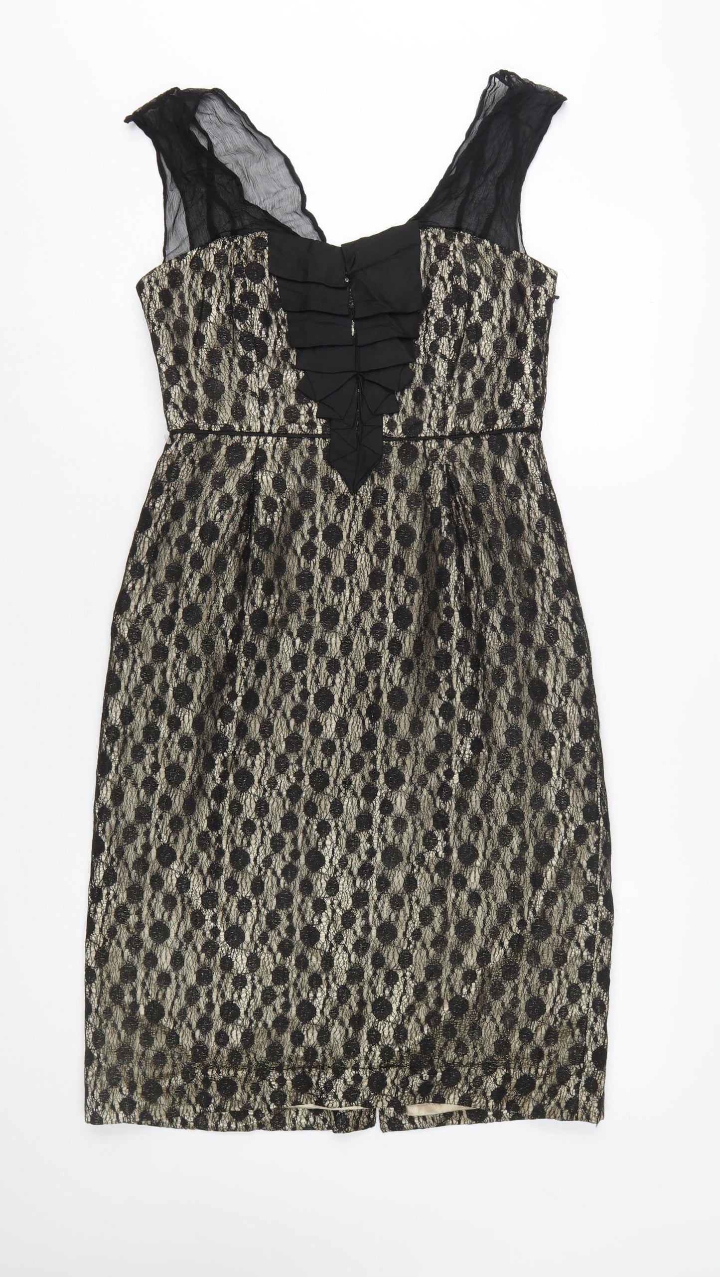 Monsoon Women Black Lace Sheath Dress Size 12 V-Neck Party