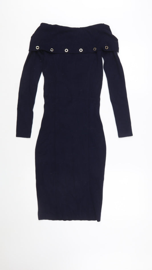 Phase Eight Women's Blue Off Shoulder Bodycon Knit Dress UK 10