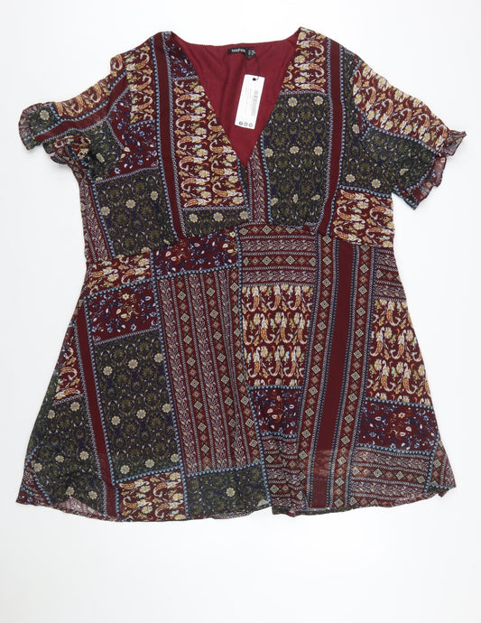 Boohoo Women Multicoloured Size 22 A-Line V-Neck Bohemian Dress
