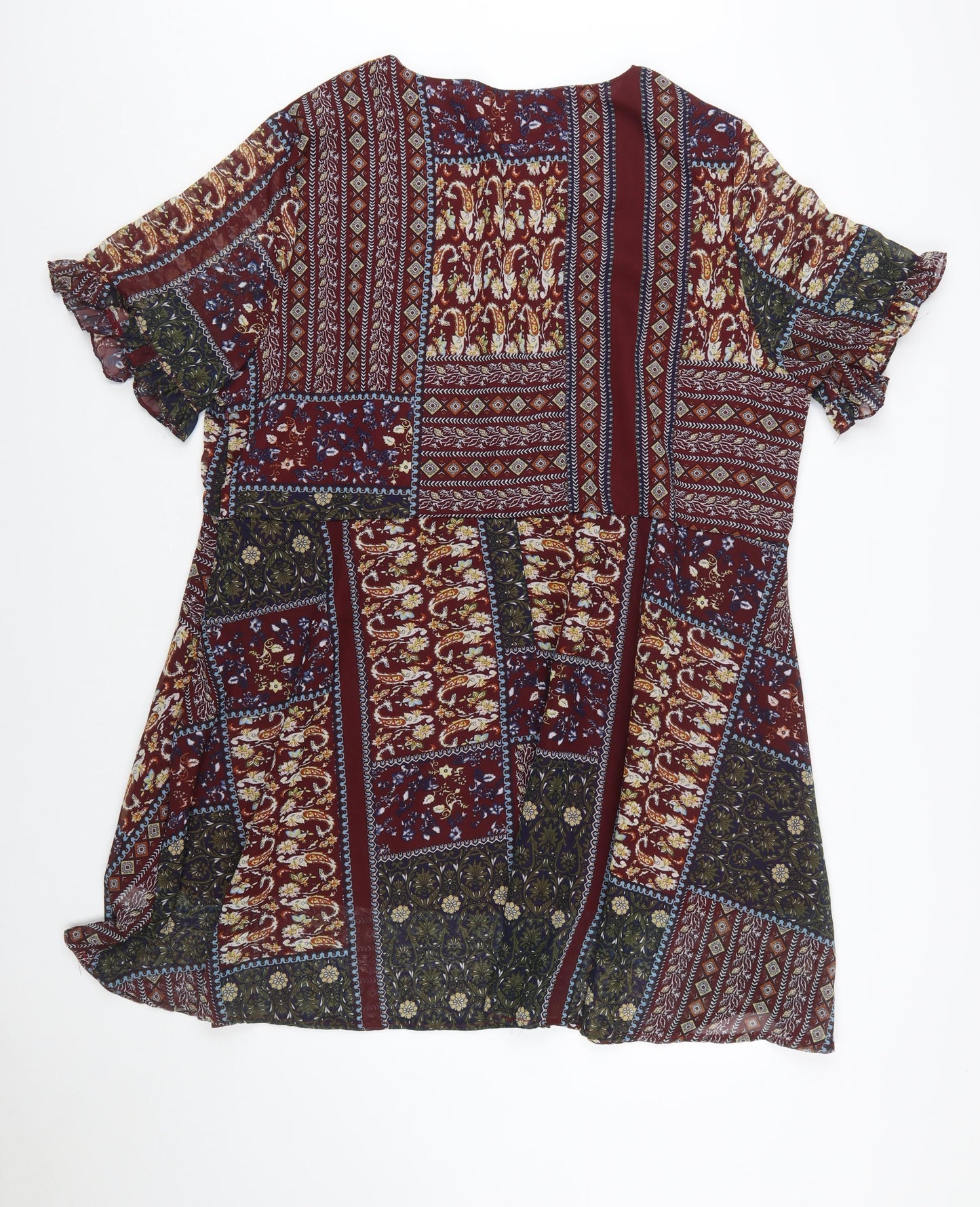 Boohoo Women Multicoloured Size 22 A-Line V-Neck Bohemian Dress