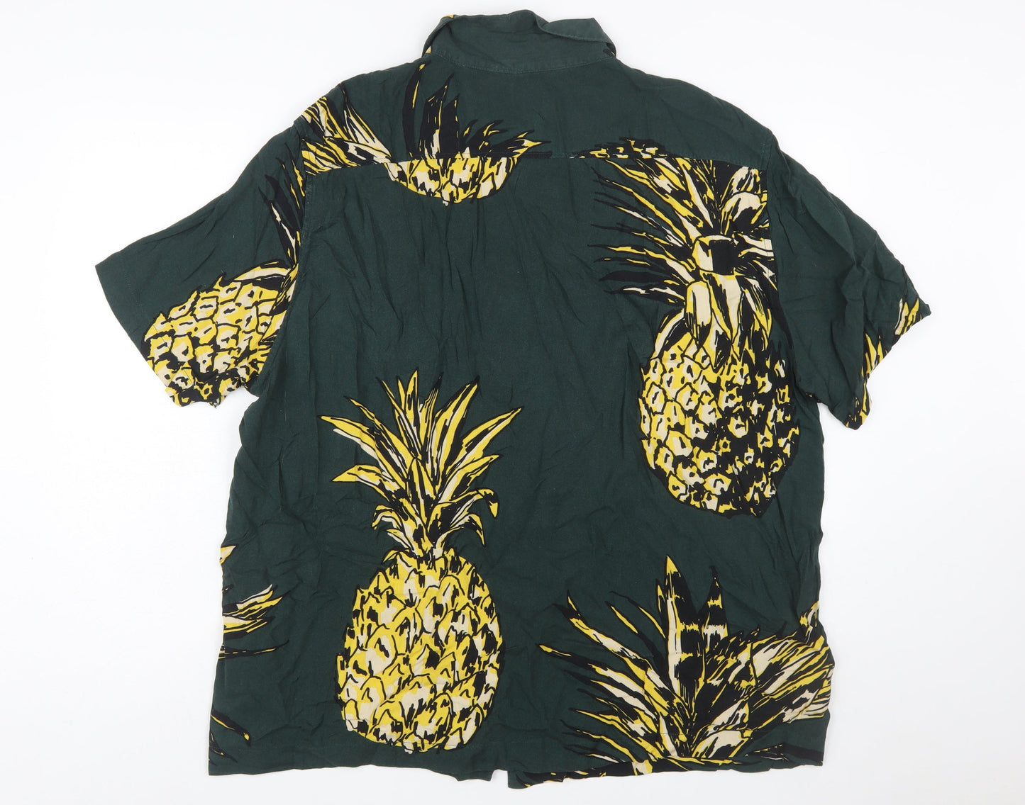 H&M Men's Green Tropical Pineapple Viscose Short Sleeve Shirt 2XL