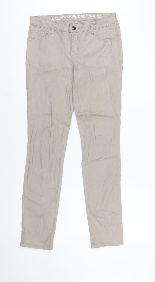 Vila Clothes Women Beige Chino Trousers W29 L32 Slim Fit