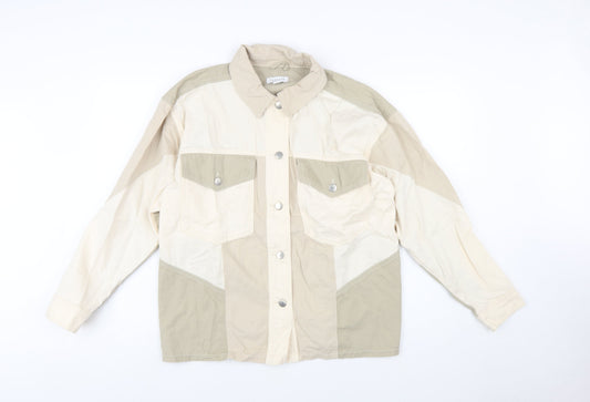 Topshop Women Beige Cotton Panelled Button-Up Jacket M