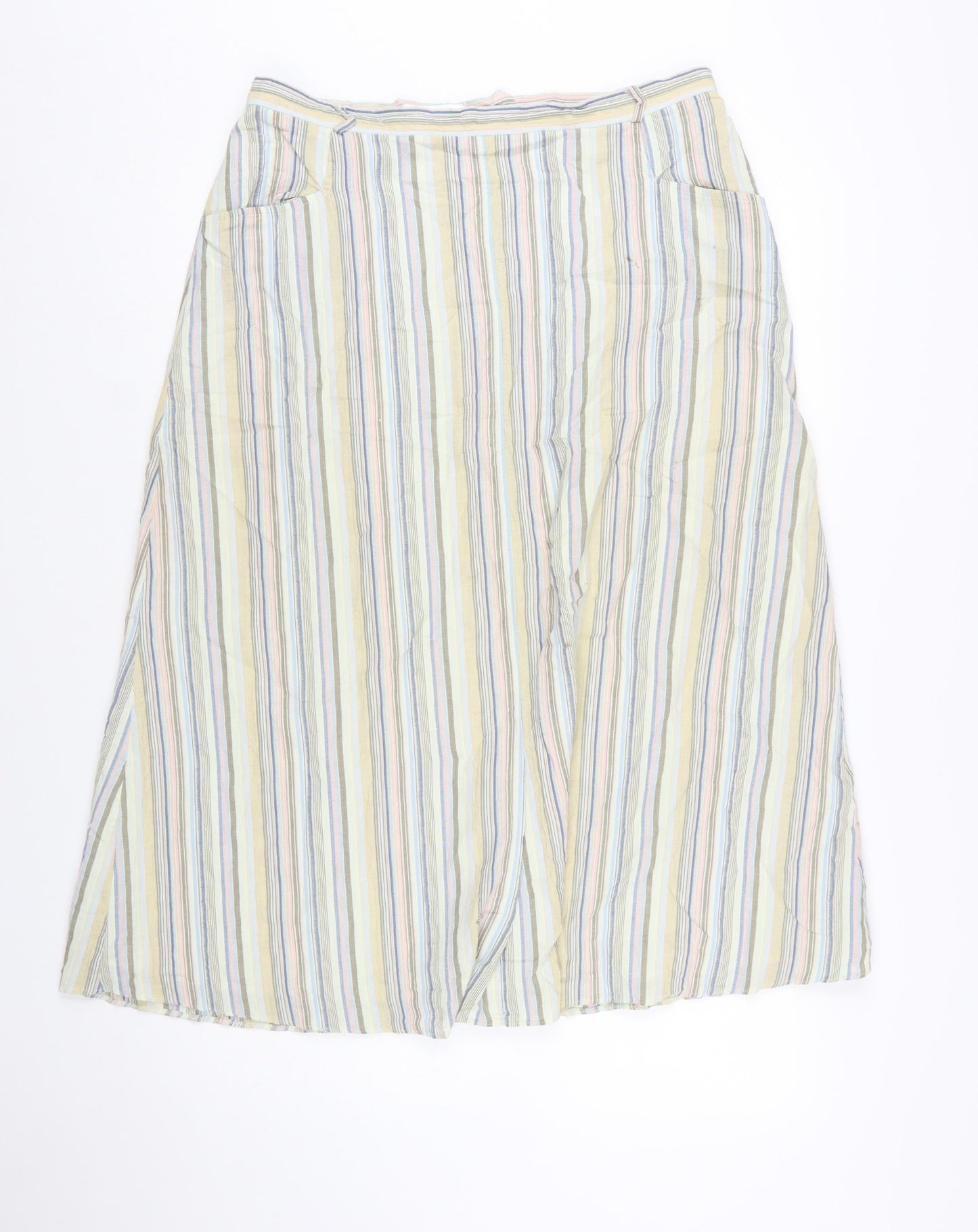 David Nieper Women’s Multicoloured Striped A-Line Linen Midi Skirt Size 16