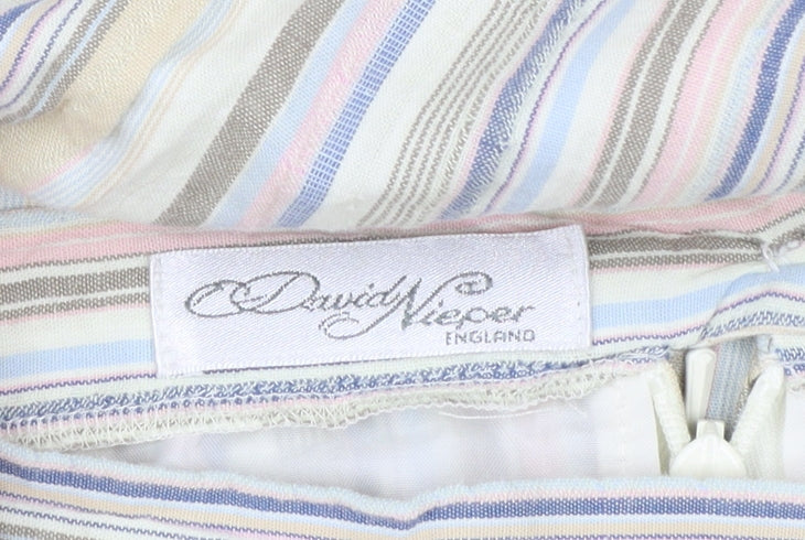 David Nieper Women’s Multicoloured Striped A-Line Linen Midi Skirt Size 16