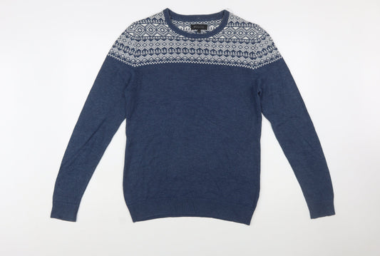 RW&CO. Men’s Blue Fair Isle Crew Neck Jumper XS