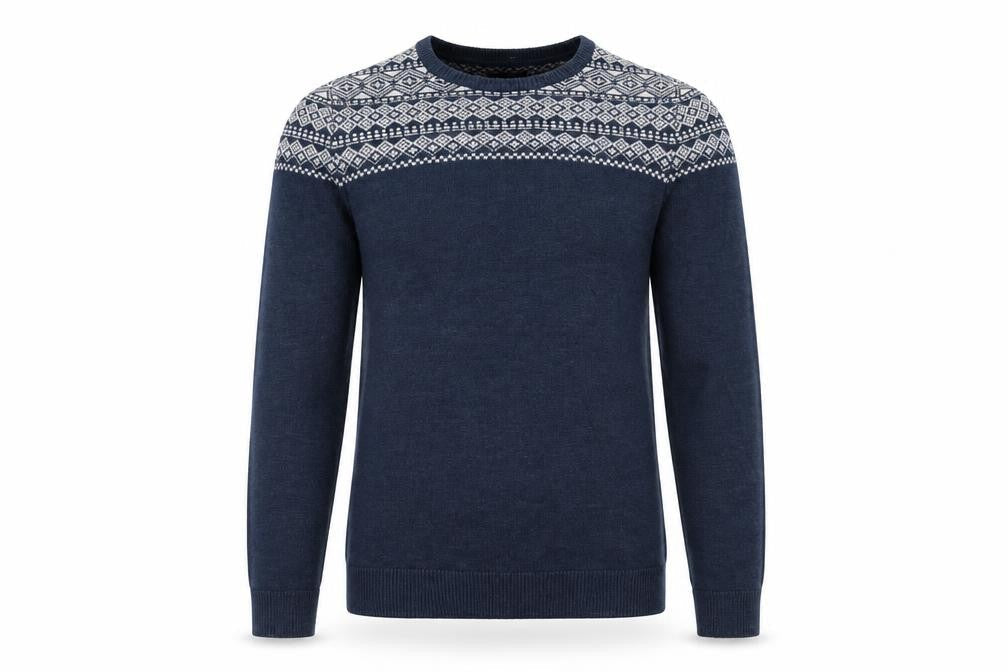 RW&CO. Men’s Blue Fair Isle Crew Neck Jumper XS