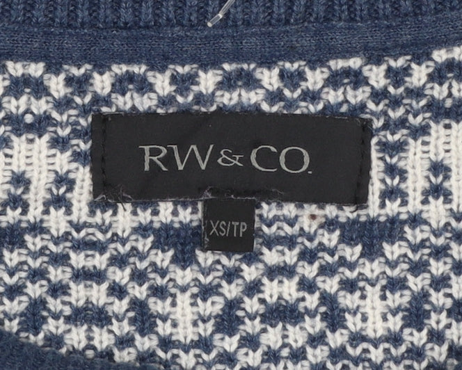 RW&CO. Men’s Blue Fair Isle Crew Neck Jumper XS