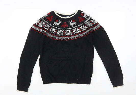 Charter Club Girls Black Christmas Fair Isle Jumper L Cotton Blend
