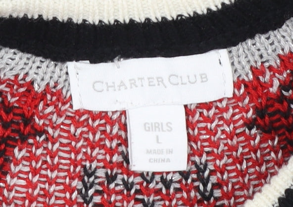 Charter Club Girls Black Christmas Fair Isle Jumper L Cotton Blend