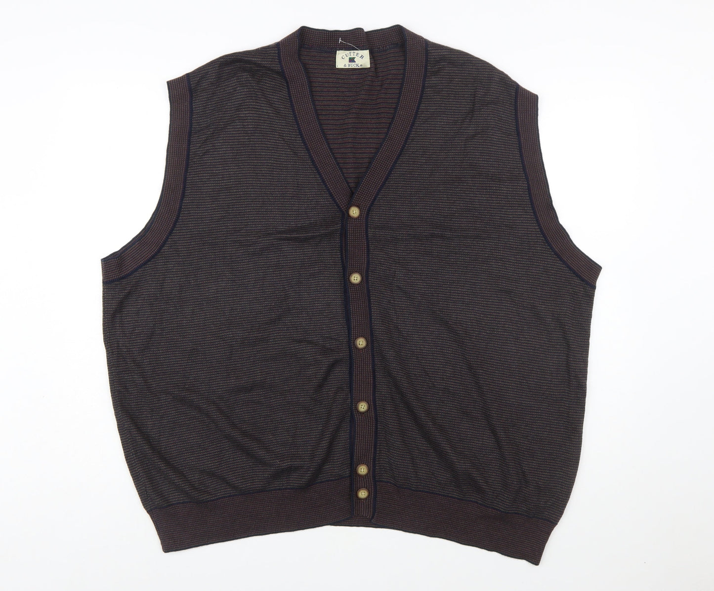 Cutter & Buck Men's Brown 2XL Sleeveless Button Knit Vest Jumper