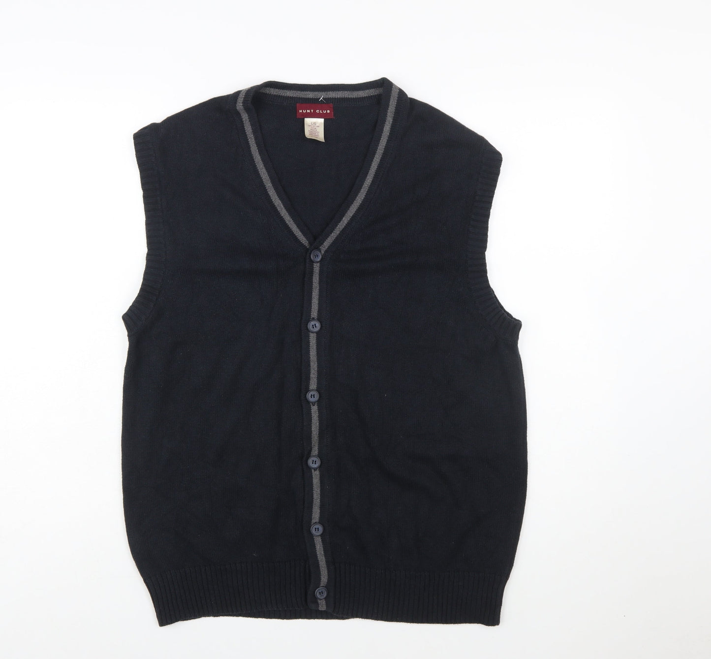 Hunt Club Men's Black Cotton Sleeveless Button Cardigan L