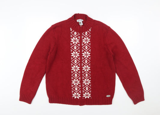 Northern Reflections Women Red Fair Isle Full Zip Knit Jumper M