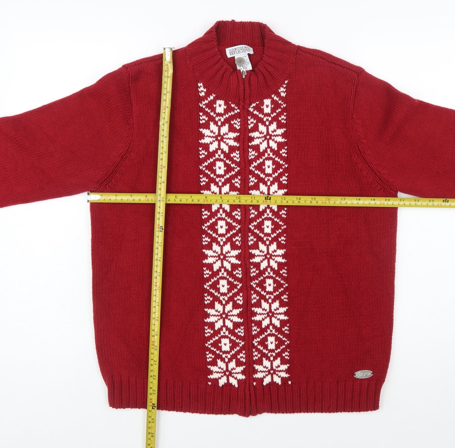Northern Reflections Women Red Fair Isle Full Zip Knit Jumper M
