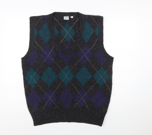 Sero Men's Grey Argyle Wool Sleeveless Vest Jumper L Classic Knit