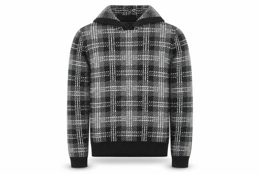 Brave Soul Men's Grey Check Hooded Pullover Knit Jumper Size M