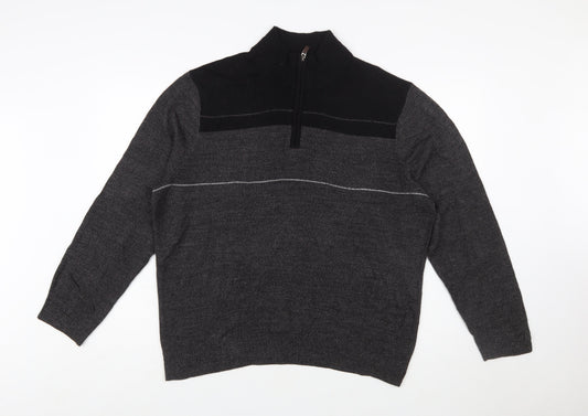 Dockers Mens Grey Acrylic 1/2 Zip High Neck Jumper Size L