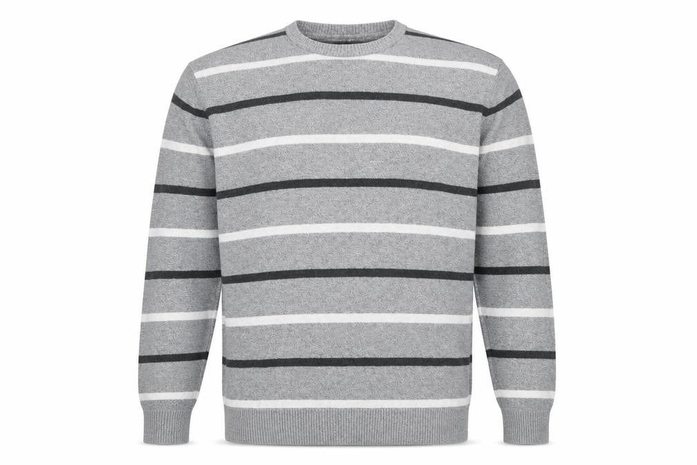 C&A Men's Grey Striped Cotton Blend Crew Neck Jumper XL
