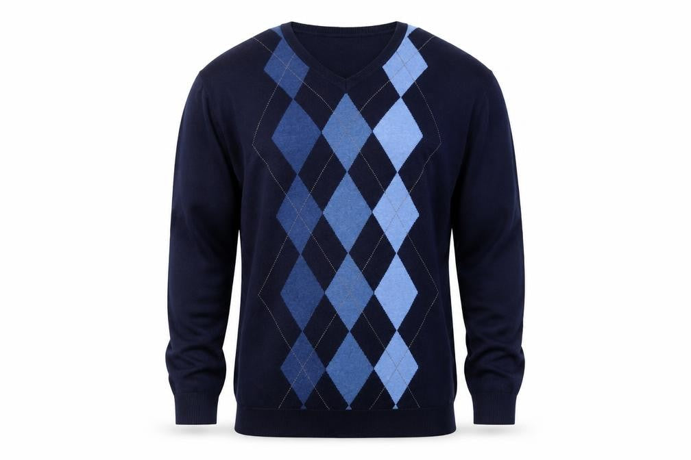 Claiborne Men's Blue Argyle V-Neck Cotton Jumper Size L