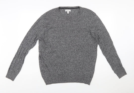 Kim Rogers Men Grey XL Cotton Cable Knit Crew Neck Jumper