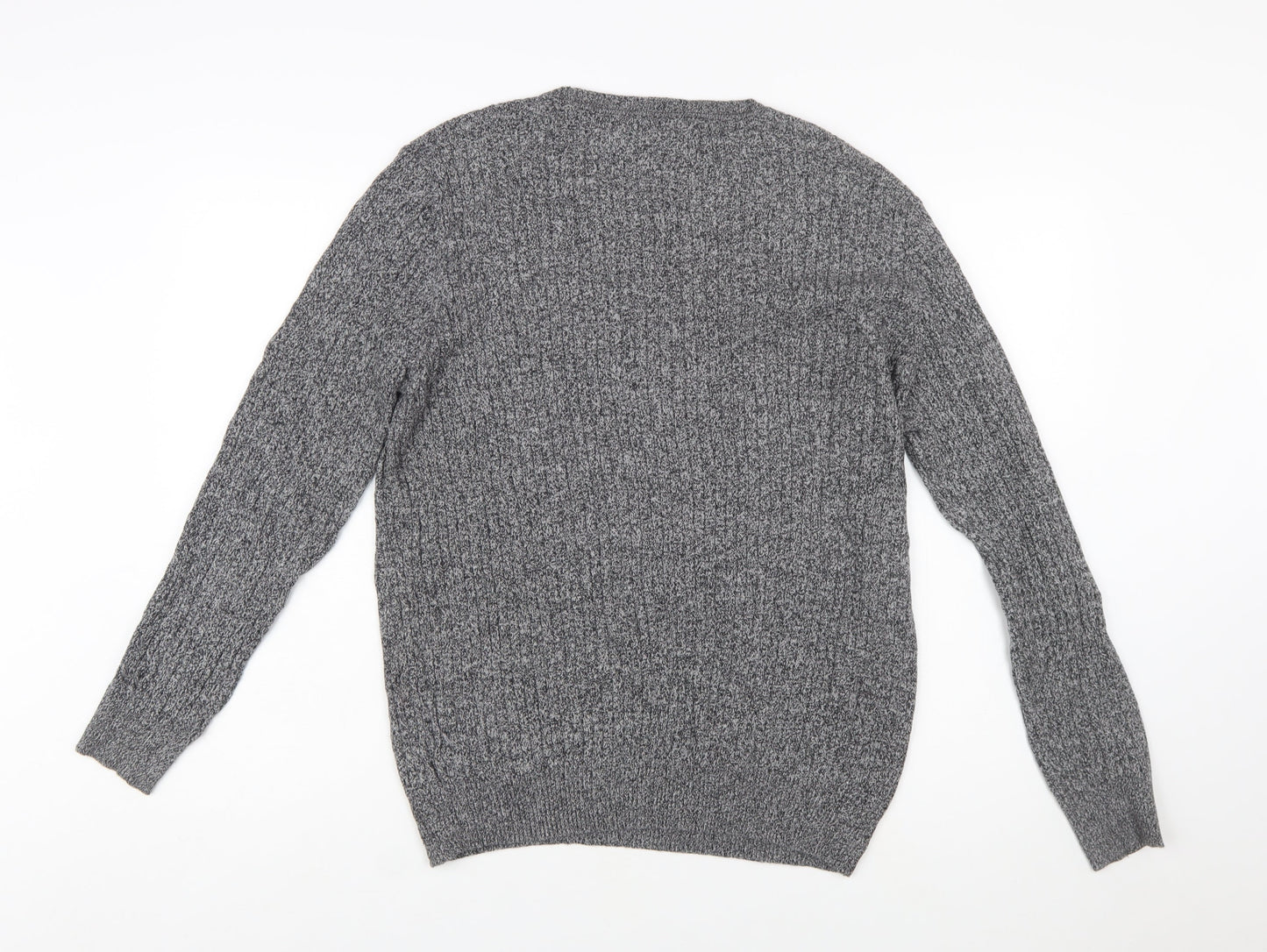 Kim Rogers Men Grey XL Cotton Cable Knit Crew Neck Jumper