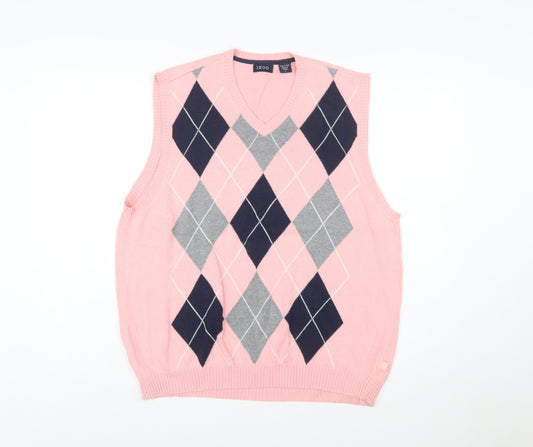 IZOD Men's Pink Argyle V-Neck Cotton Golf Vest Size L